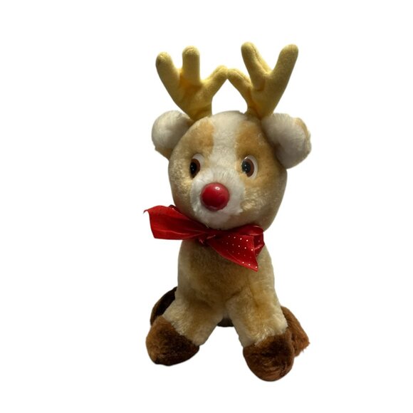 Russ Berrie Roscoe Reindeer Plush 7" Stuffed Animal Red Nose Toy Plush Stuffed A - Picture 1 of 7